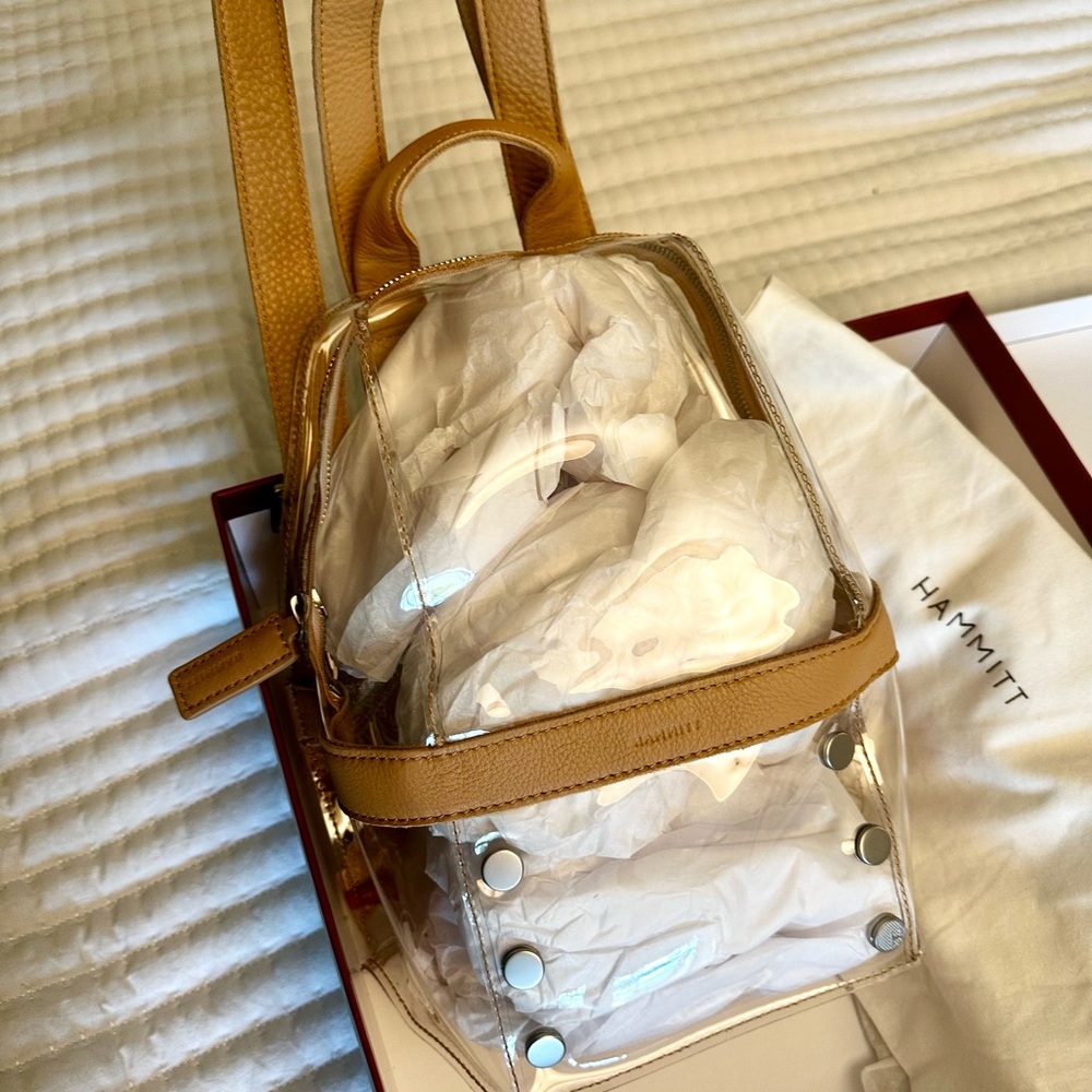 HAMMITT NIB Clear Backpack with tan leather trim & silver grommets - Picture 6 of 13